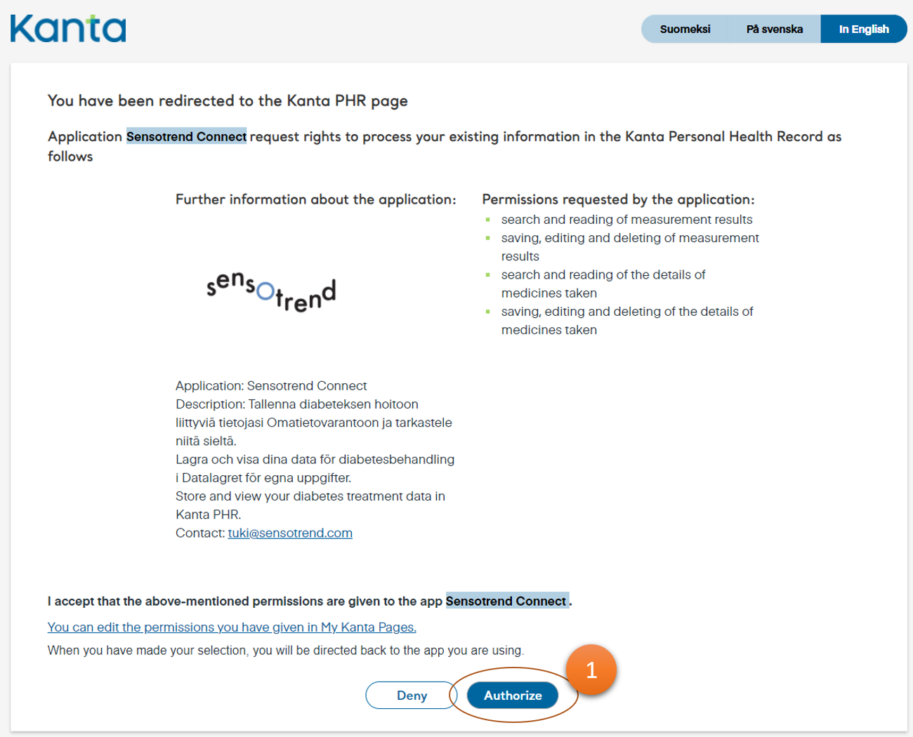 Access rights for Sensotrend Connect